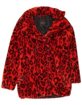 Vintage Damen Kunstfell Mantel UK 8 Small Rot Animal Print EB01
