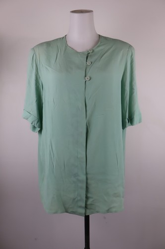 Krizia, KRIZIA DAMEN BLUSE GR 17 / XL WOMAN SHIRT CASUAL VINTAGE SEIDE GRÜN