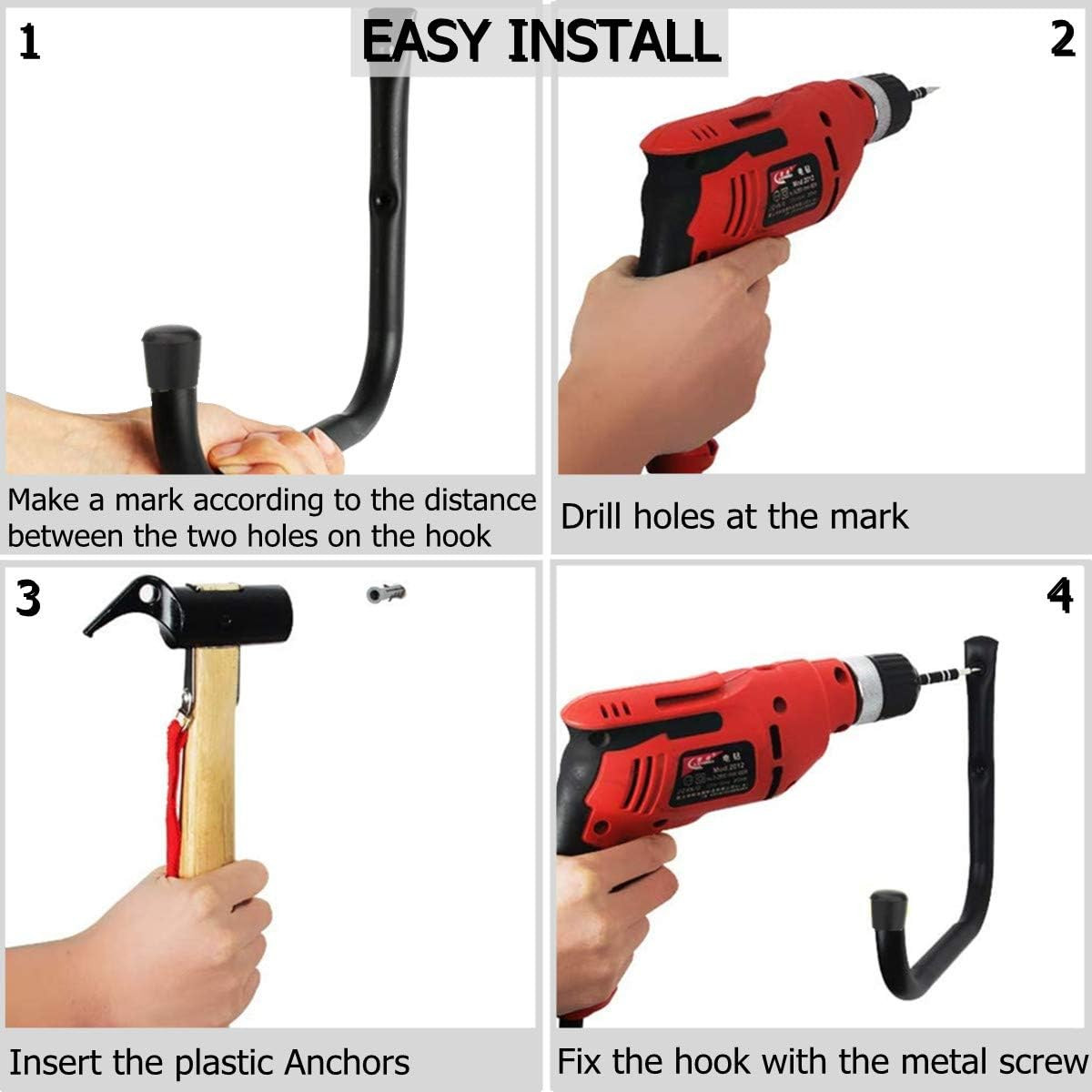 Kayak Storage Hooks Wall Mount Canoe Hangers Snowboard Rack Heavy Duty 6 Pack