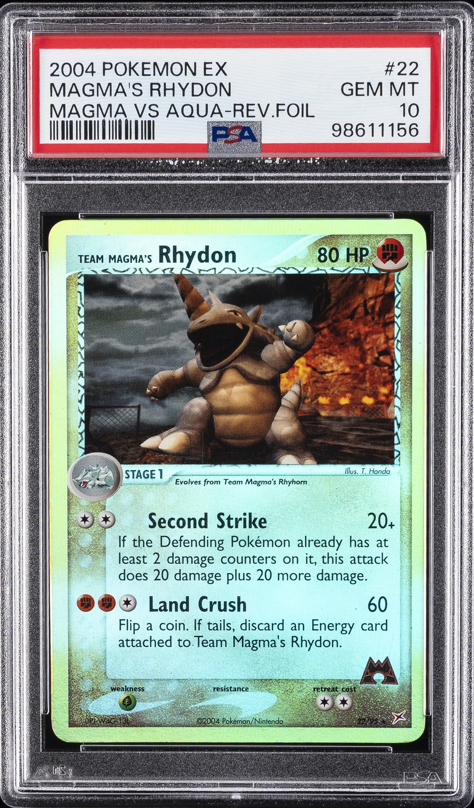2004 POKEMON EX TEAM MAGMA VS TEAM AQUA TEAM MAGMA'S RHYDON-REVERSE FOIL PSA 10