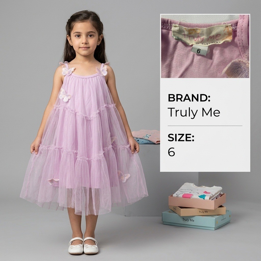 Truly Me Dress Girls 6 Pink Tulle Butterfly Tiered Fairycore Sleeveless
