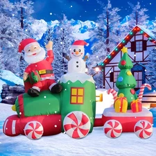 6FT Christmas Inflatables Train, Santa Claus and Snowman Drive Train Blow up ...