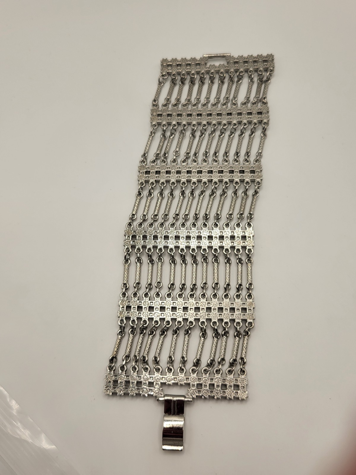 Multi-Row Cuff Bracelet Silver Tone Chainmail 2 1… - image 3