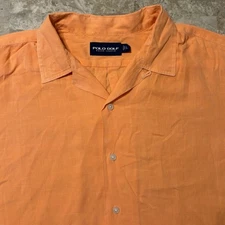 Polo Ralph Lauren Shirt Mens Large Orange Camp Loop Collar Cotton Linen Golf Tag