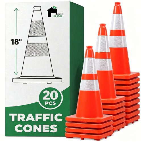 20 PACK 18" Heavy Duty Traffic Safety Cones,2.97lbs Weight,W Reflective Collar