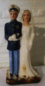 Vintage WWII Era 1940s' Porcelain Military MARINE & BRIDE Wedding Cake Topper