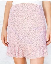 Brandy Melville Pink Floral Ruffle Skirt Sz 6P
