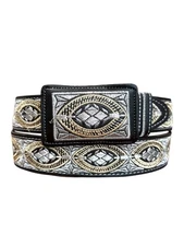 Cinto Vaquero Piteado Bordado Plata Men’s Western Embroidered Style Belt