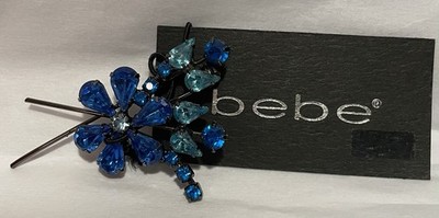 bebe Women's Brooch Pin Blues On Black Metal Prong Set Unused Colorful