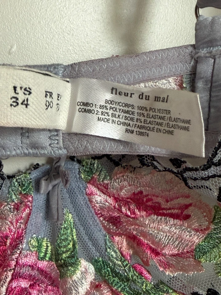 Sujetador Fleur du Mal bordado de malla rosa y encaje para cartas 34D - Foto 4 de 4