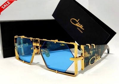 Cazal MD004 Sunglasses Blue Tortoise Gold Frame Blue Lens Unisex