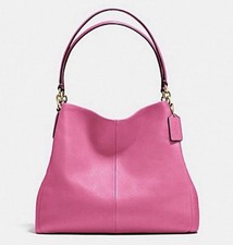 Coach Madison Phoebe Leather Shoulder Bag Hot Pink, 3 Section, Pebbled