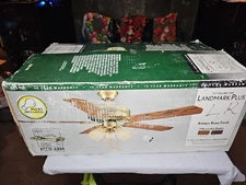 Landmark Plus 52 Ceiling Fan Antique Brass Finish Wood Blade - New Old Stock