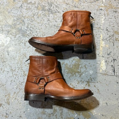 Frye Phillip Harness Boots Brown Leather Back Zip Sz Women s 9 B
