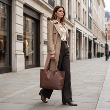 Women Genuine Leather Tote Bag Brown Large Shoulder Handbag Work Office Travel
