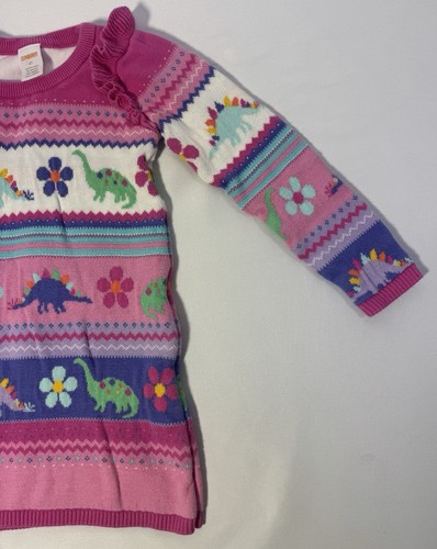 Gymboree Dinosaur Sweater Dress Dino Fairisle Pink Shirt Top Girls Sz 4T - Picture 2 of 11
