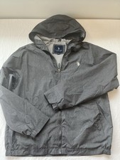 U.S. Polo Assn Jacket Mens LG Gray Hooded Full Zip Windbreaker Mesh Lined Coat