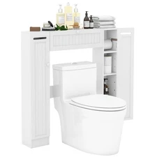 Over-The-Toilet Storage Freestanding Organizer w/ with Adjustable Shelves White