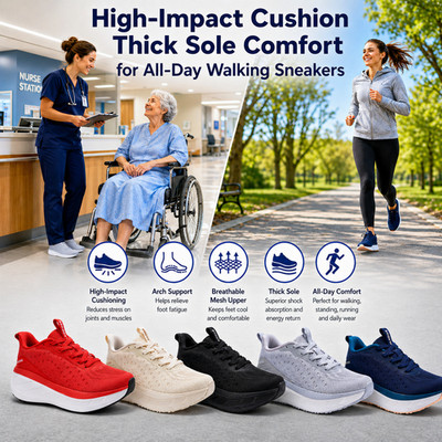 Women Wide Toe Box Shoes High Impact Cushion Thick Sole All Day Nursing Sneaker