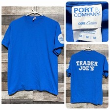 Port  Company Trader Joes T Shirt Adult Size M Blue Short Sleeve