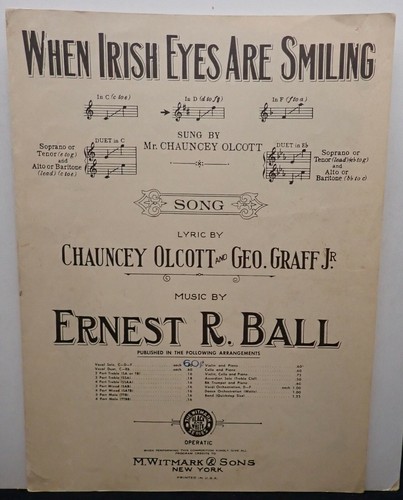 When Irish Eyes Are Smiling - Olcott, Graff Jr & Ball - Spartiti 1912 - Foto 1 di 3