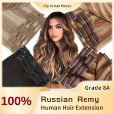 100 Clip In Remy Human Hair Extensions Full Head 8pcs Highlight Ombre Lowlights