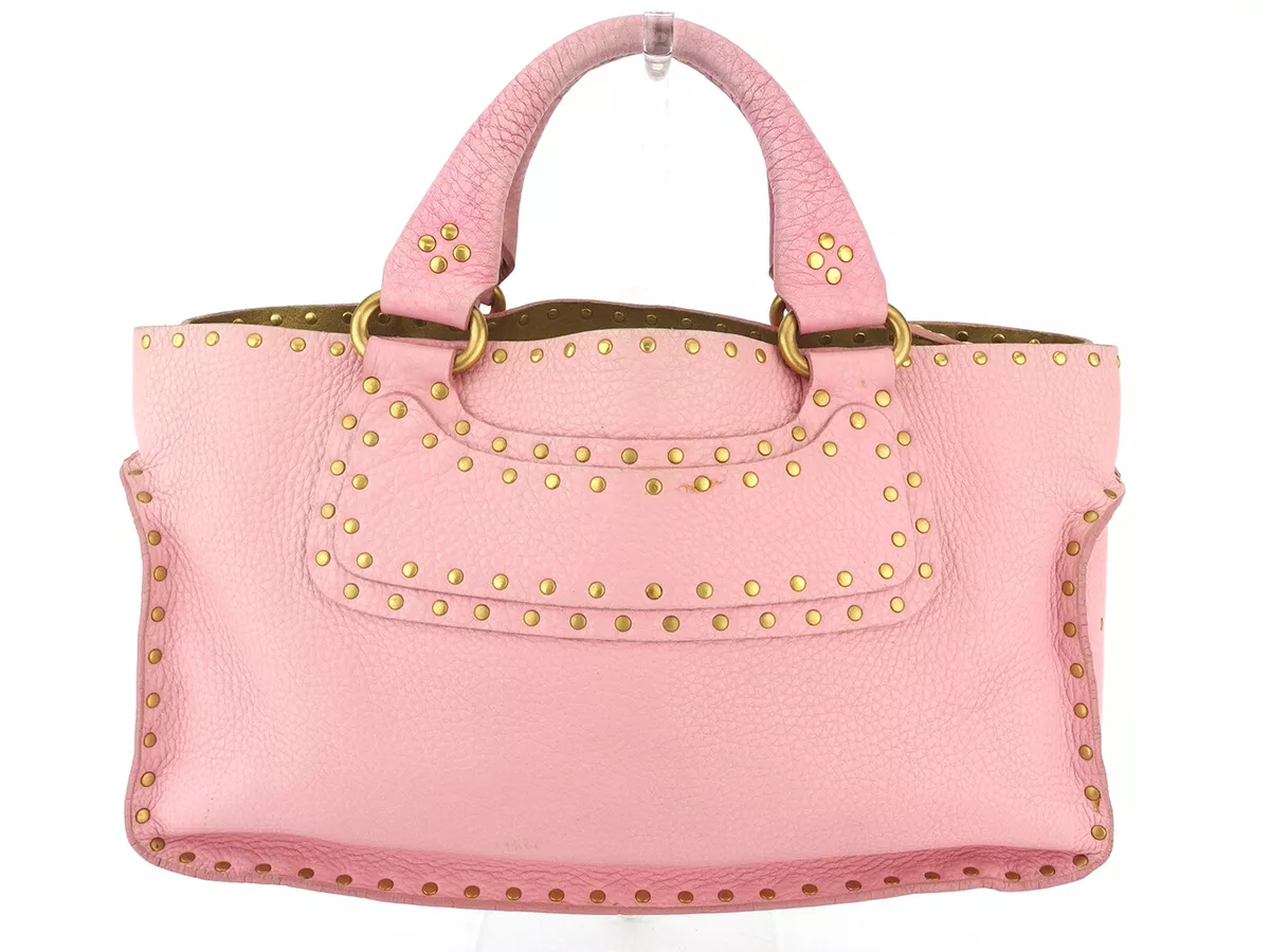 CELINE tote bag pink canvas leather Authentic used T16579