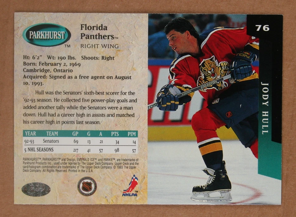 AUTOGRAPHED - Jody Hull Parkhurst #76 Florida Panthers 1993 NHL - Image 2 of 2