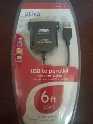 Ativa USB to Parallel Printer Cable 6ft Adapter Cable. Sealed. M24