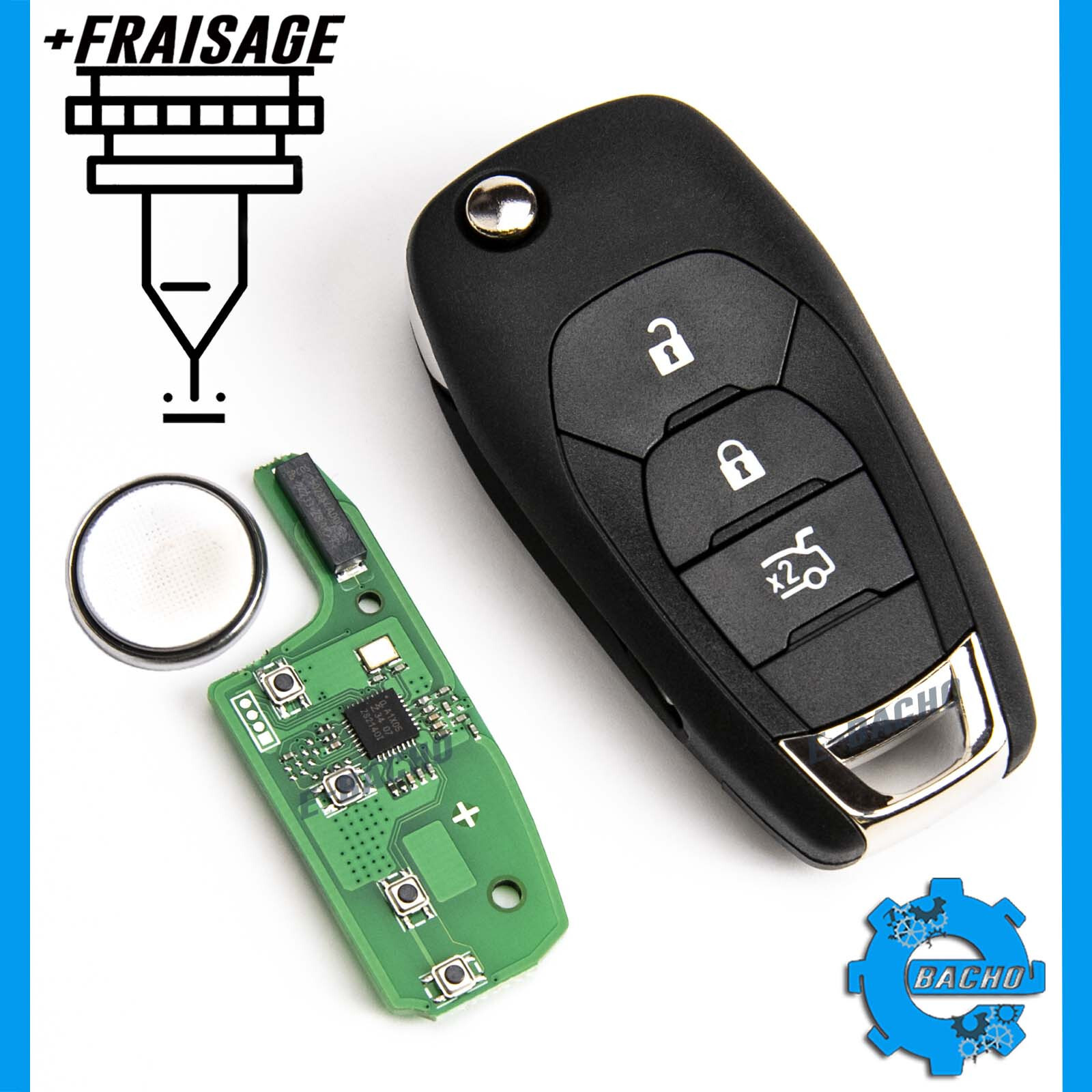 Télécommande clé pour Chevrolet Cruze et Aveo bip auto 433Mhz complet avec lame