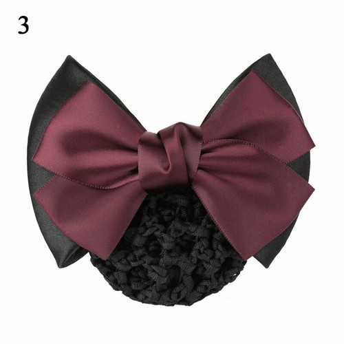 Women Satin Bow Barrette Double Bowknot Hair Net Hair Bun Barrette Hair Clip▱ - Picture 46 of 109