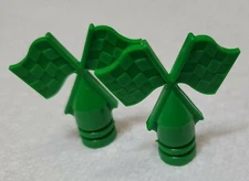 VINTAGE HUNT-WILDE MUSCLEBIKE RACING FLAG VALVE CAPS: LIME GREEN STING-RAY 