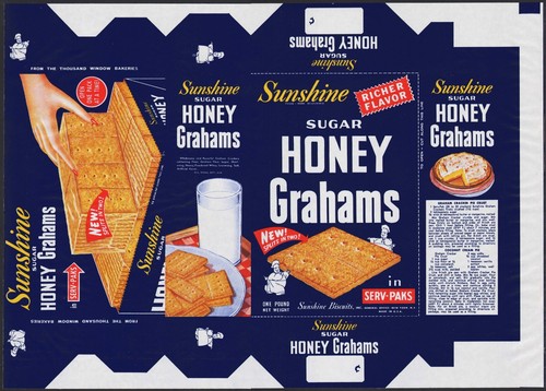 Vintage box wrapper SUNSHINE HONEY GRAHAMS baker pictured New York NY unused - Picture 2 of 2