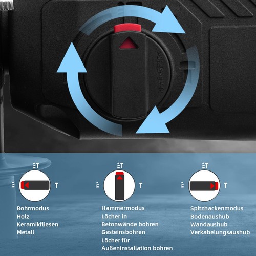3000W SDS-Plus Schlagbohrmaschine Bohrhammer Meißelhammer Stemmhammer Mit Koffer - Bild 8 von 11