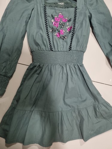 Girls River Island Dress 9 Yrs Floral Gypsy Square neck Khaki 100% Cotton BNWT - Picture 3 of 5