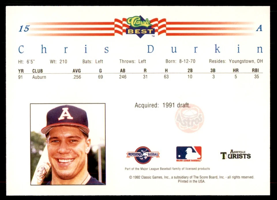1992 Classic Best Chris Durkin Baseball Cards #15 - Image 2 of 2