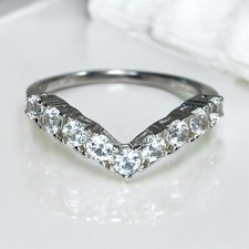 Sterling Silver Round CZ Curved Wedding Band Ring