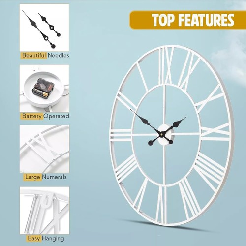 Römische Wanduhr Metall Design Skelett Ziffern offenes Gesicht Garten Büro Zuhause - Bild 13 von 91