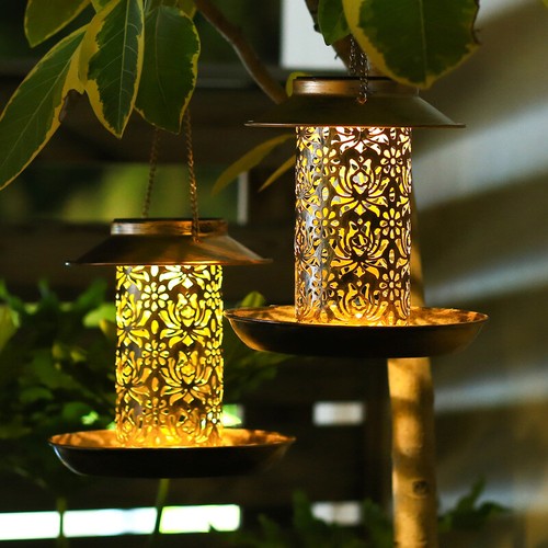 Solar Bird Feeder for Outdoors Hanging Metal Wild Bird Feeder Garden Lantern - Picture 8 of 11