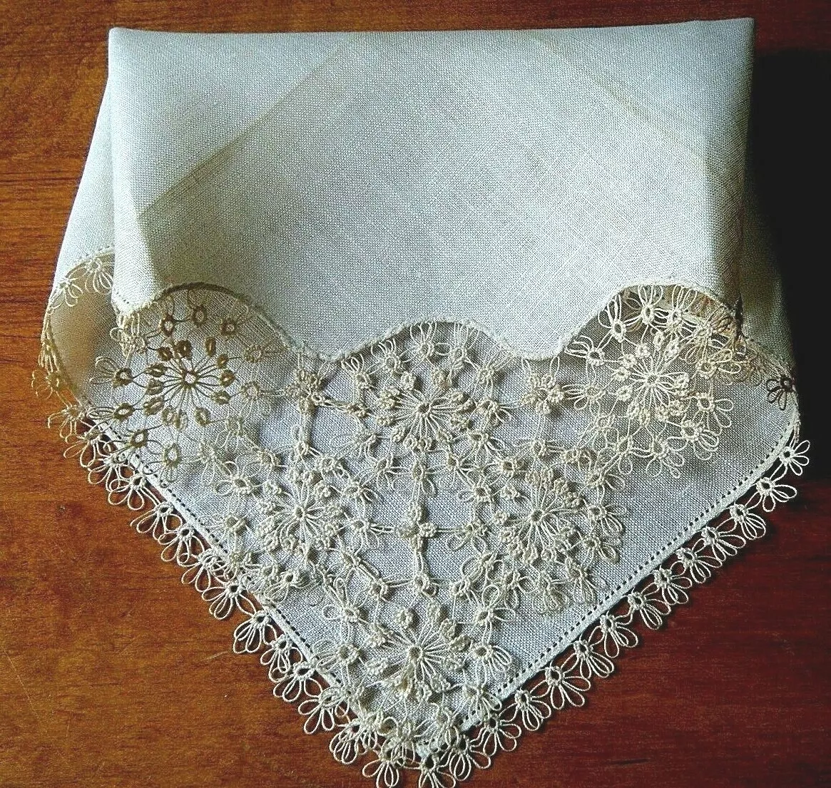 Antique wedding handkerchief Tatting hand made tatted Lace