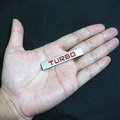 1x Silver Small Chrome TURBO Red Metal Decal Badge Emblem Sticker Tailgate Trunk - Picture 2 of 8