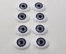4 Pair VTG Zims 8mm Iris Realistic Gray Oval Plastic Human Dolly Eyes Crafts