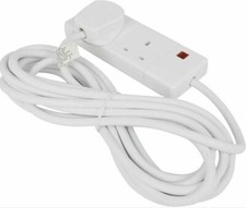 2 Way/Gang 6M Long Surge Protected Lead UK Plug Extension Cable Socket White