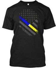 Thin Blue Gold Line American Flag Police 911 T-Shirt Made in USA S-5XL