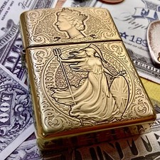 Zippo “Britannia” Bullion Coin Themed Engraved Brass Armor Cigarette Lighter