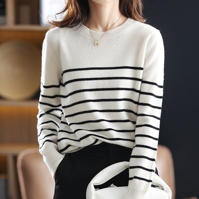 Wool Sweater Women Pullover Striped 