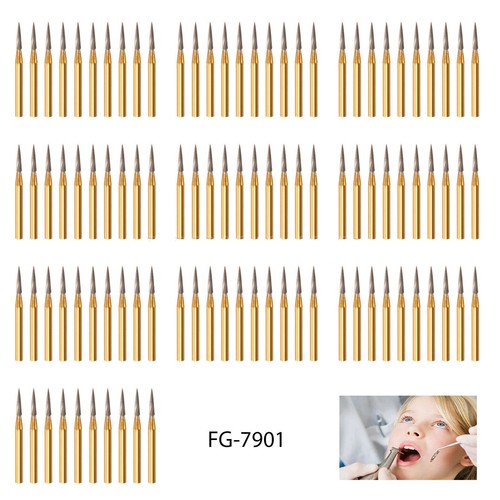 100 Pcs Dental Tungsten Carbide Gold Burs Trimming & Finishing Flame FG7901
