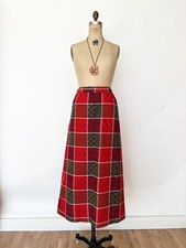 Vintage 1970s 70s Red Patchwork Maxi Skirt M L