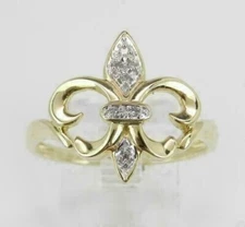 1.20Ct Round Cut Simulated Diamond Fleur-de-Lis Band Ring 14K Yellow Gold Plated