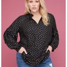 NWT Lane Bryant Black Gold Metallic Polka Dot V-Neck Blouse Plus Size 28